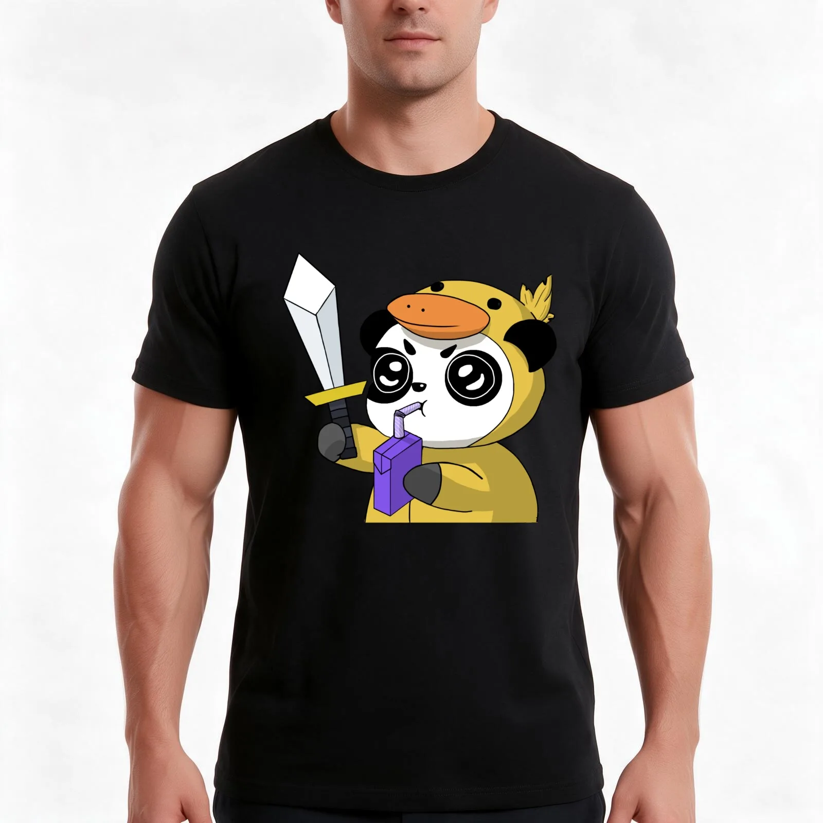 cute hero panda T-Shirt, Summer Casual Cotton Tee, Oversized Streetwear Tops, Vintage Graphic Print, Loose Fit Short Sleeve