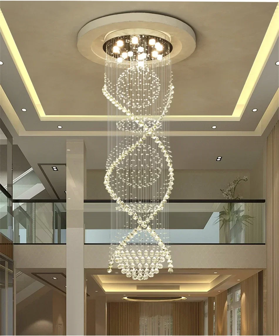 

Modern Double Spiral Crystal Chandelier Superdense K9 Crystal Electric Led Pendant Lamp Devices Hotel Villa Ladder Ceiling Light