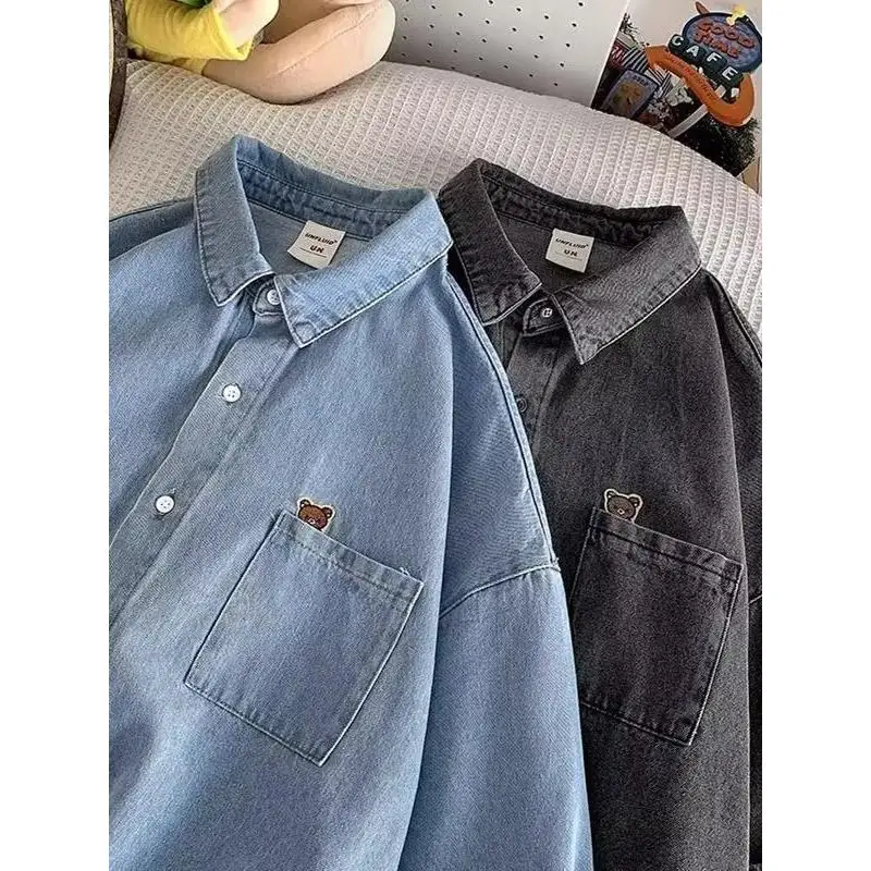 

Loose Fit American Style Denim Shirt Jacket for Men Summer Casual Wear Resistant Wrinkle Free Large Size 300 Pounds