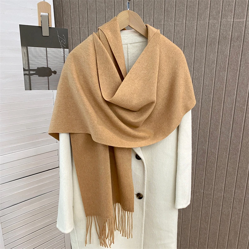 Luxus Marke Solide Kaschmir Schal für Frauen Winter Pashmina Decke Dame Warm Verdicken Schal Wrap Quaste Echarpe Poncho Stolen
