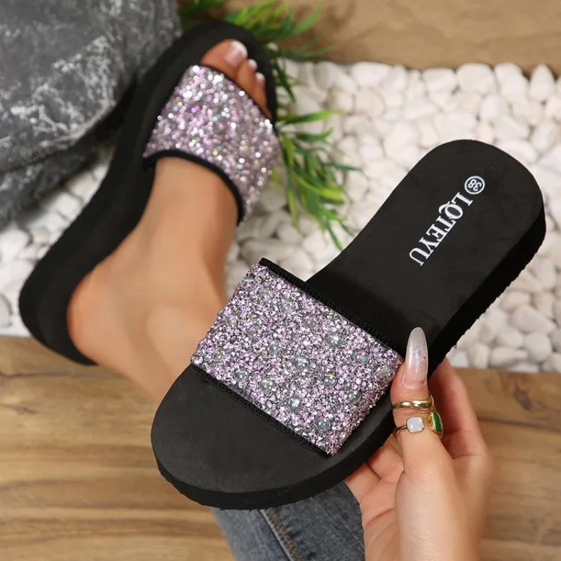 

Crystal Decor Platform Sandals Women 2026 Summer Light Thick Sole Slippers Woman Plus Size 42 Outdoor Slide