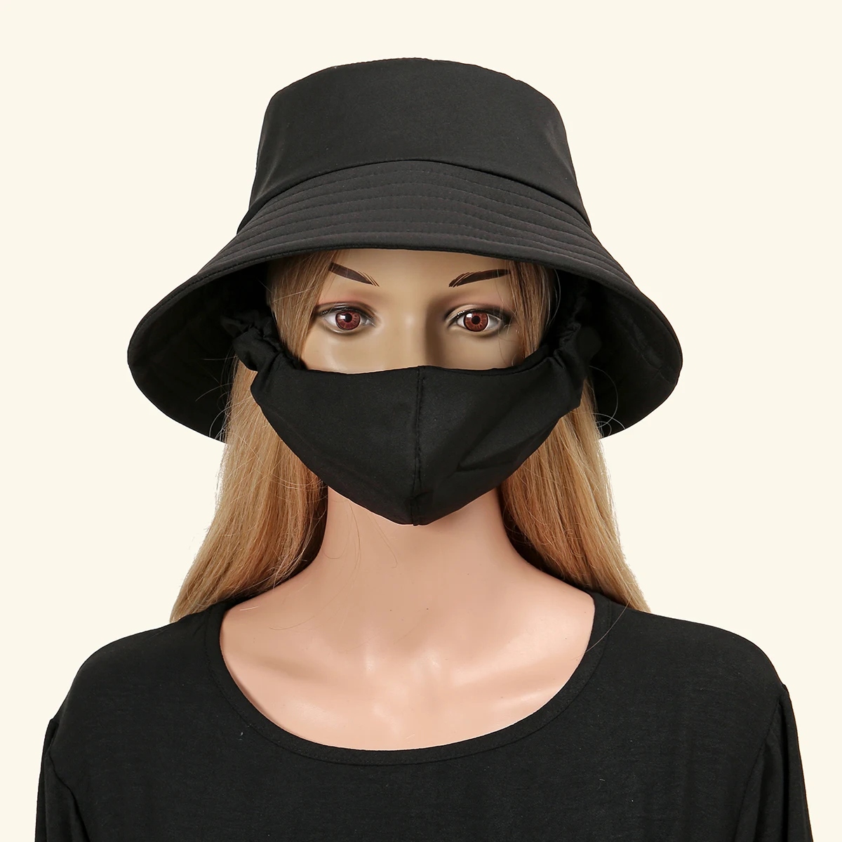 Face Mask Integrated Sunscreen Cap Women Summer Sun Shade Light Weight Head Hood Solid Color Underscarf 60cm