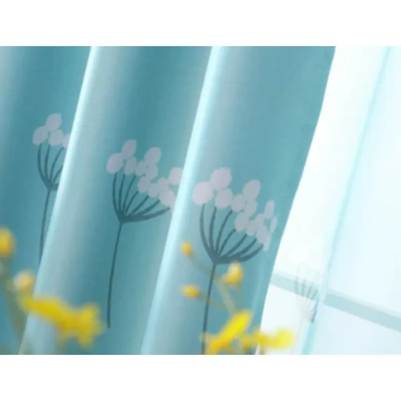 Nordic Minimalist Dandelion Small Fresh Plant Printed Blackout Curtains for Living Room, Bedroom, Balcony Curtains