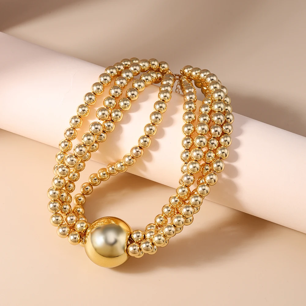 Aihua Große mehrschichtige stapelbare Perlen-Halskette, klobige Kette, Perlen-Halsreifen für Damen, modisch, Nacht, Party, Schmuck, Geschenke – Detail 5