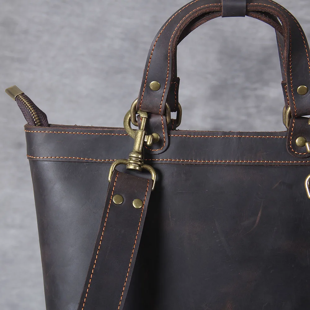 S.WORKER Vintage Vollnarbenleder Herrenrucksack 2-Wege-Tasche für Männer Echtleder Umwandelbarer Schulter- & Rucksack Tagesrucksack – Detail 10