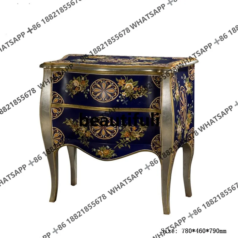 French high-end light luxury solid wood dining edge, storage, Chinese hand-painted, floral entrance, foyer decorative cabinet