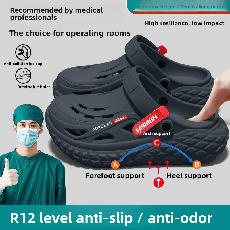 Men's Operating Room Clog Shoes Summer New Anti-Slip Arch Support Outdoor Wear Resistant Slippers Fashion Casual Shoes
