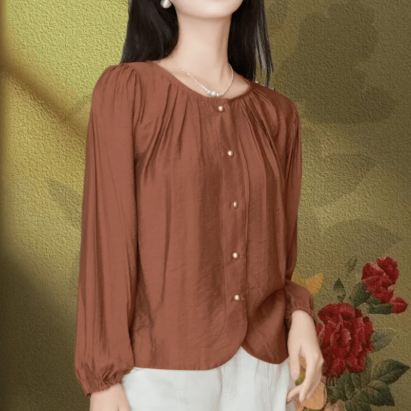 

Платье для мамы, модный повседневный свободный топ, женская осенняя модная рубашка с круглым вырезом и длинными рукавами