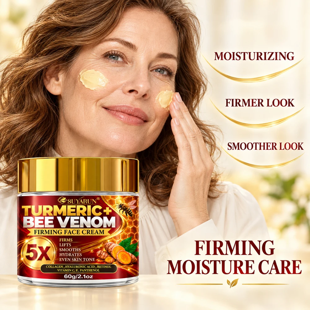 SUYARUN Turmeric Bee Venom Firming Cream, Deep Moisturizing, Anti-Aging Wrinkle Lift, Tightening, Premium Glass Jar.