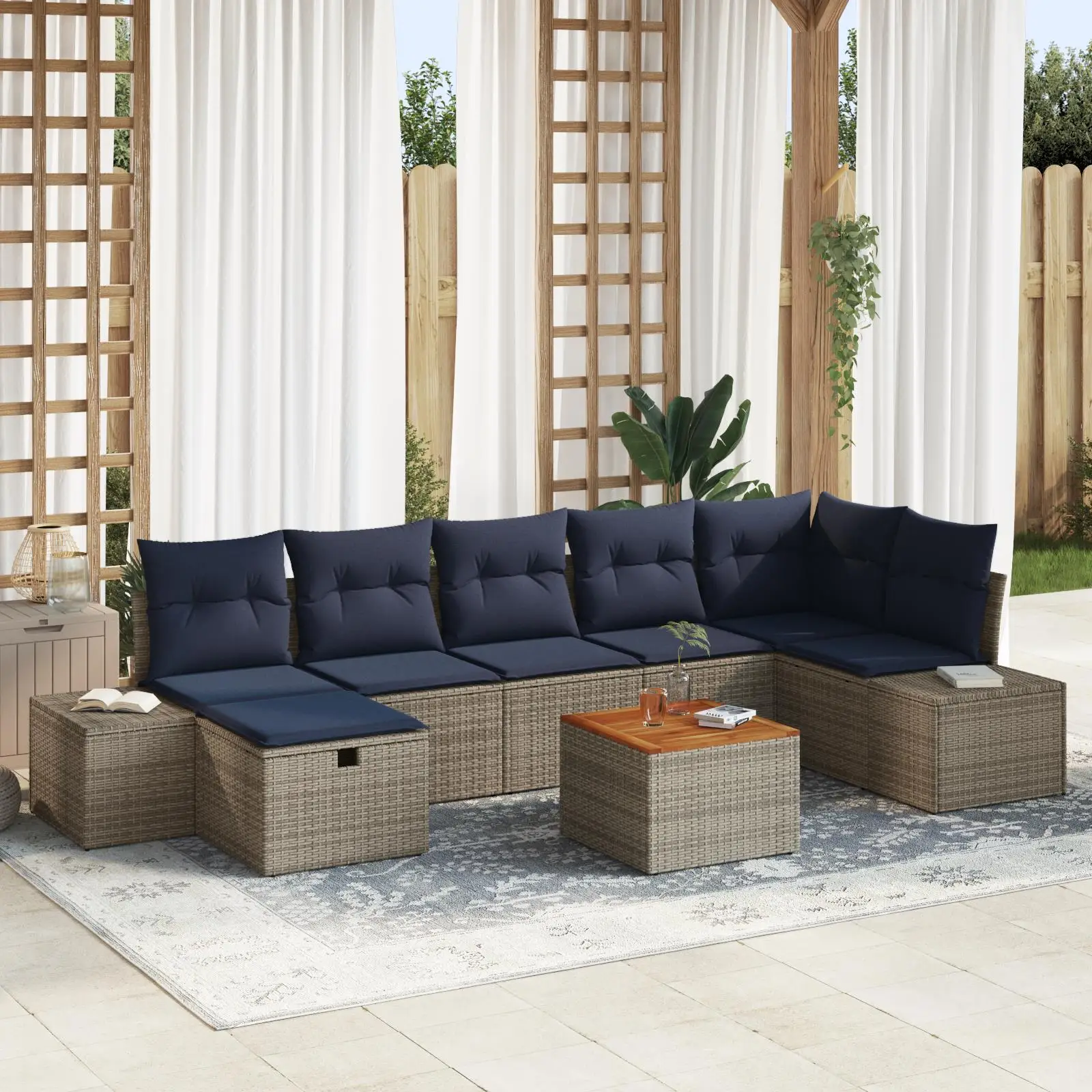 

Grey Poly Rattan 8 Piece Garden Sofa Set with Comfortable Cushions Outdoor Furniture