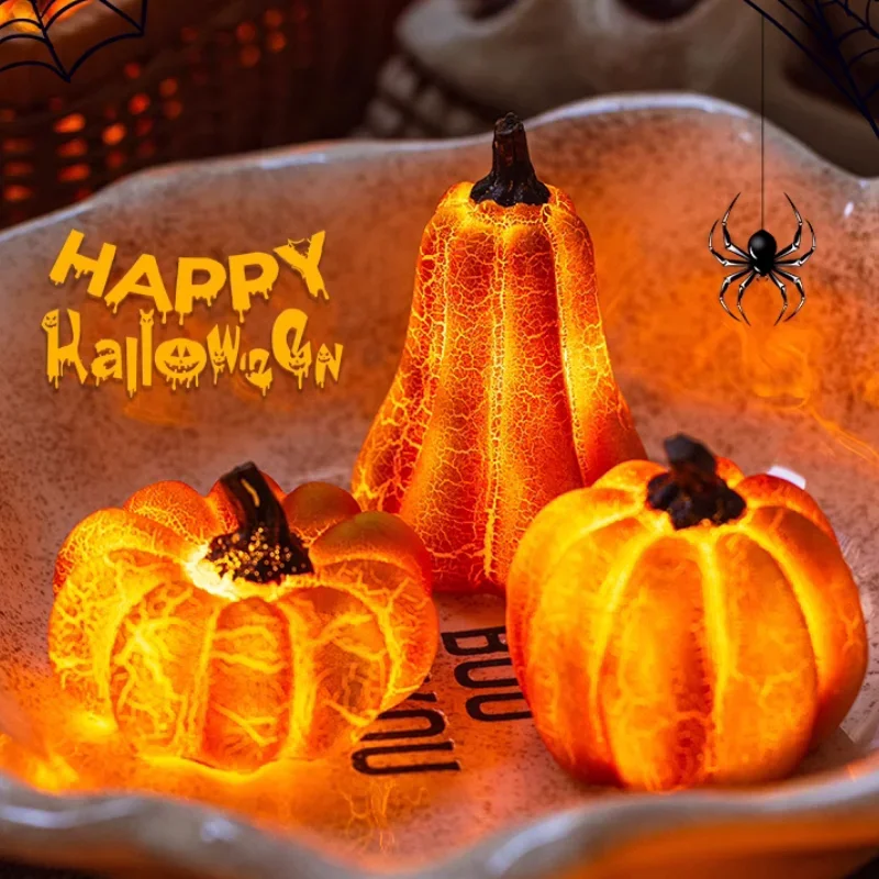 Pumpkin Decorative Landscape MiniGarden Lantern Halloween Lighting Candle YardFestival Party Lamp Statue Miniature Sculpture