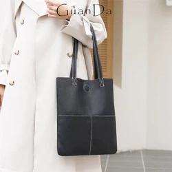 Luxury Design Tote Bags For Woman Fashion Genuine Leather Handbag Cowhide Large Capacity Business Shopping Daily Shoulder Bag