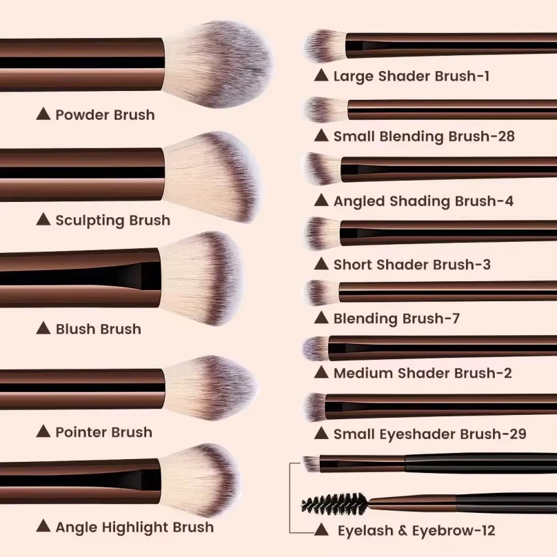 16PcsProfessional Makeup Brush Set With Bag and 2 Puffs Cosmetic Brush Set, Metal Frame, Multiple Brushes