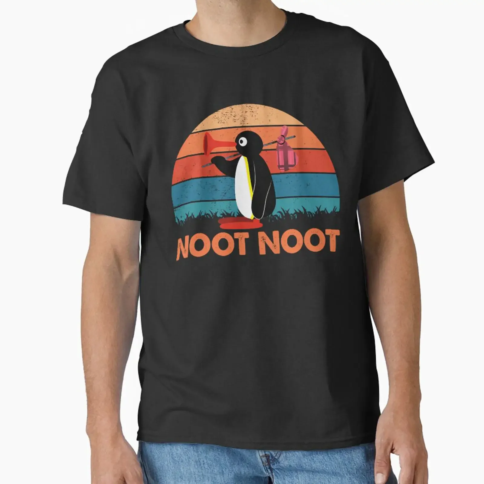 Noot Pingu Retro Vintage Animal Cute designed and sold by Vincentertzmann vintage Washed streetwear Stretched Slightly fashion