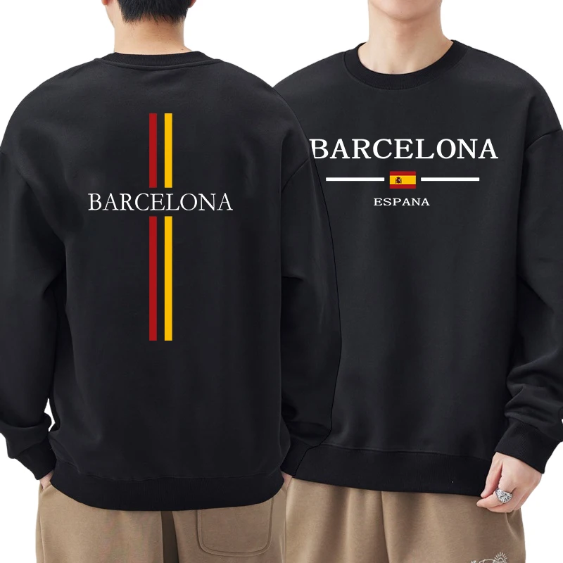 2025 Barcelona Bluza z kapturem z okrągłym dekoltem dla mężczyzn Wiosna Jesień Męska ciepła koszulka z długim rękawem Trend miejski Casual Streetwear Tops