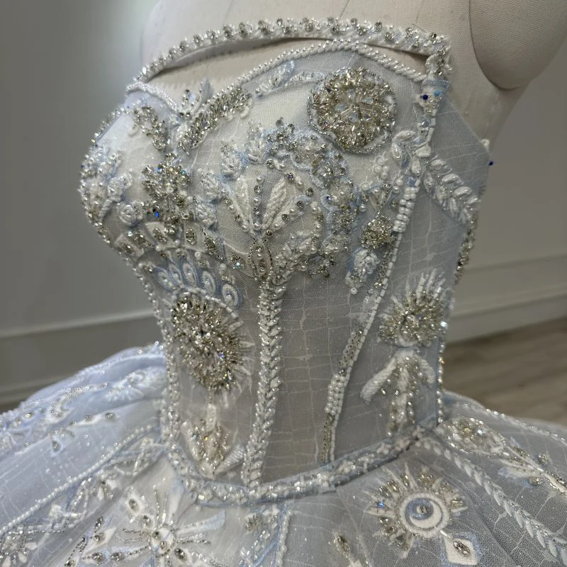 Abito da sposa grigio-blu di alta qualità 2023 abito da sposa principale con perline da sposa di vendita caldo