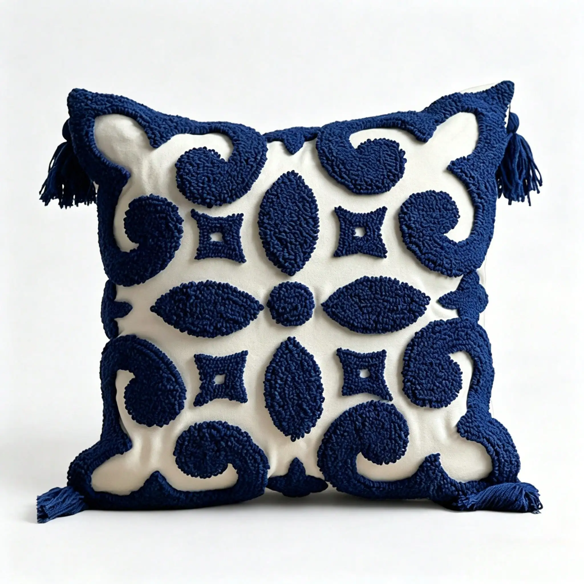 1pc Luxury Decorative Pillow Cover (Pillow Insert Not Included), Featuring Embroidered Floral Pattern, Tassel Trim, Zipper Closure, Machine Washable, Suitable For Sofa, Bed, Dining Room, Home Office, Bohemian Vintage Square Throw Pillow Case