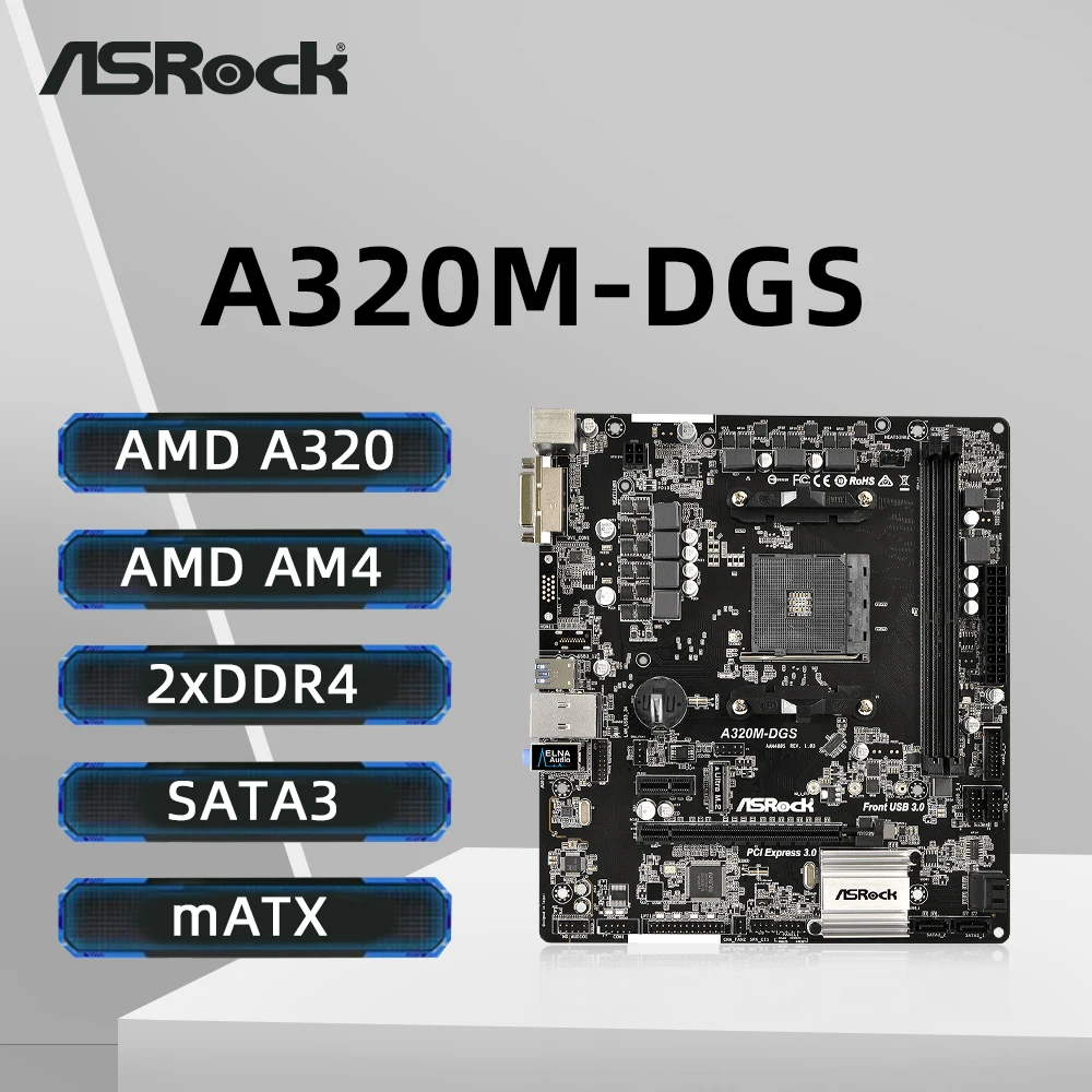 

ASRock A320M-DGS Motherboard Adopts AMD A320 Supports Socket AM4 A8 9600 A10 9700 CPU DDR4 Up To 32GB PCI-E 3.0 M.2 Micro ATX.