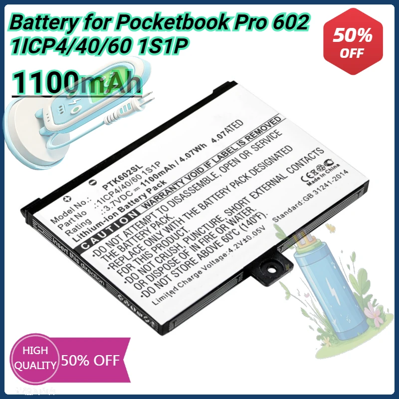 

Аккумулятор для мобильного телефона 1100 мАч PTK602SL, совместимый с Pocketbook Pro 602 1ICP4/40/60 1S1P, 3.7В 4.07Втч, запчасти для мобильных телефонов, батареи
