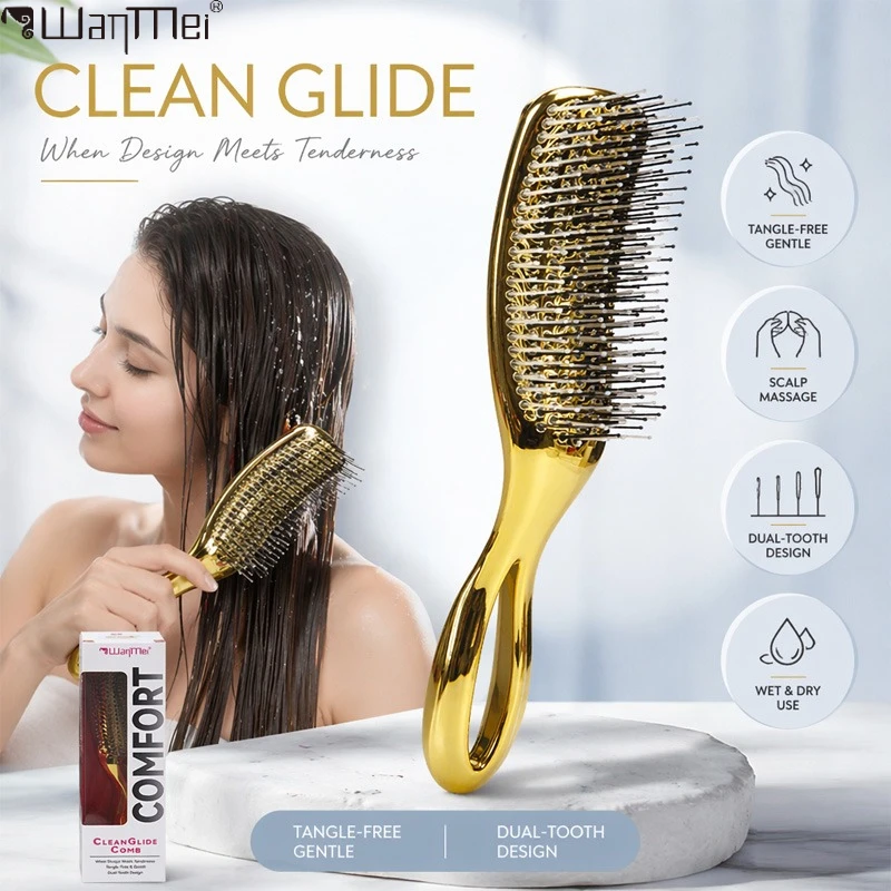Tangle Free Gentle Hair Detangler Brush Dual-Tooth Design Scalp Massager Clean Glide Comb Suitable for All Hair Care Accessory