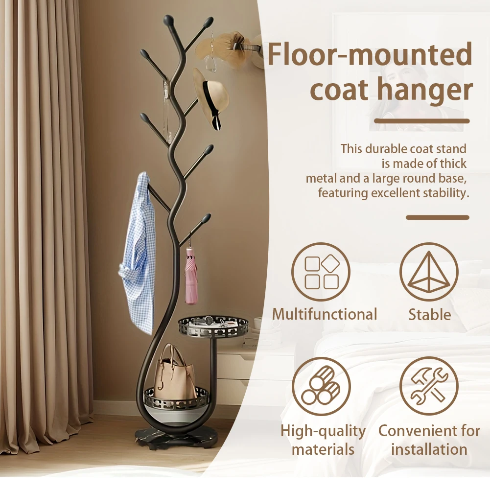 

Metal Coat Rack Carbon Steel Coat Tree 8 Hooks Clothes Hanging Organizer Multi-Function Heavy Duty for Bedroom Hallway Entrance