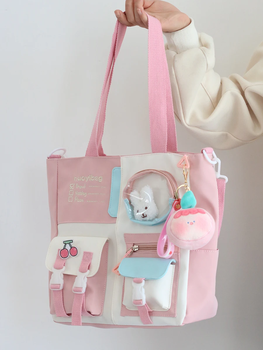 Lolita Girls Student Handheld Book Bag Study Bag Canvas Crossbody Bag Large Capacity Cute Loli Bag For Women