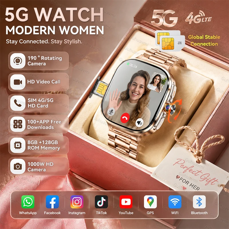 Globally Universal 5G SIM Smart Watch Women HD Camera Video Call NFC 8+128GB Memory GPS Smart Watch High End Ladies' Gifts 2026