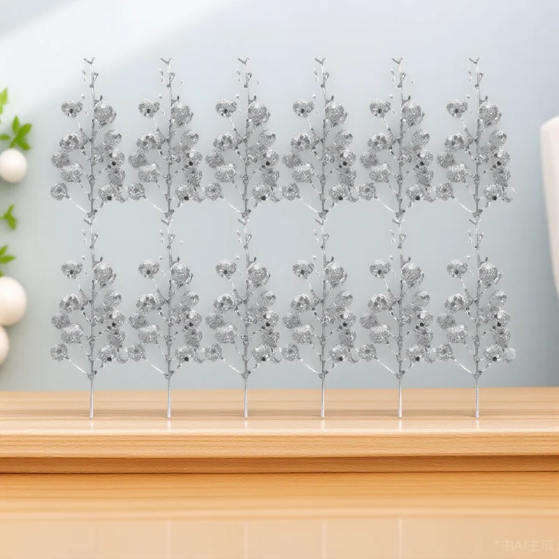 

Decor Christmas Decoration Glitter Berries Stems Ornament Decorations Silver Picks