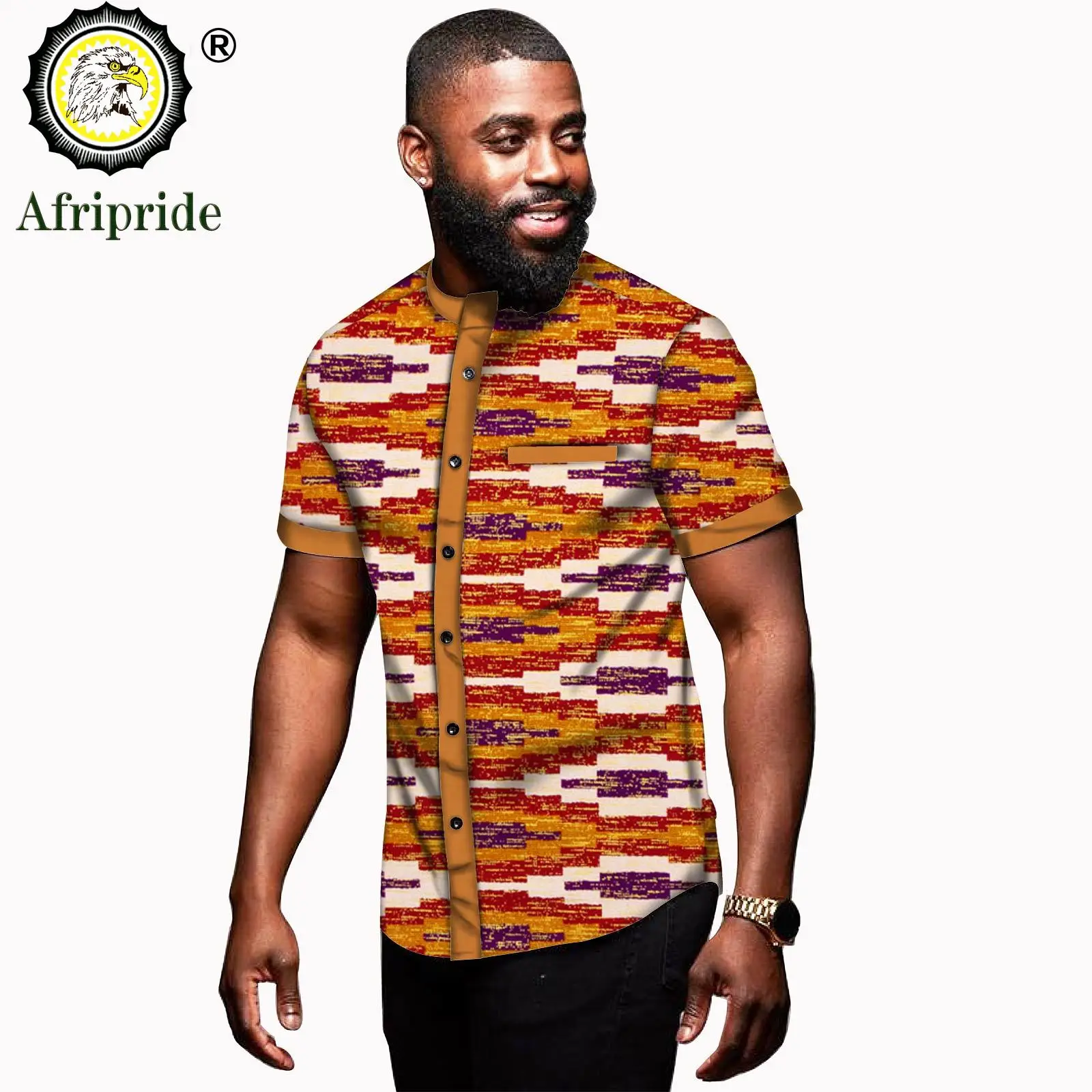 2026 african men clothing dashiki top print shirt short sleeve summer casual blouse ankara fabric bazin riche AFRIPRIDE S1912005
