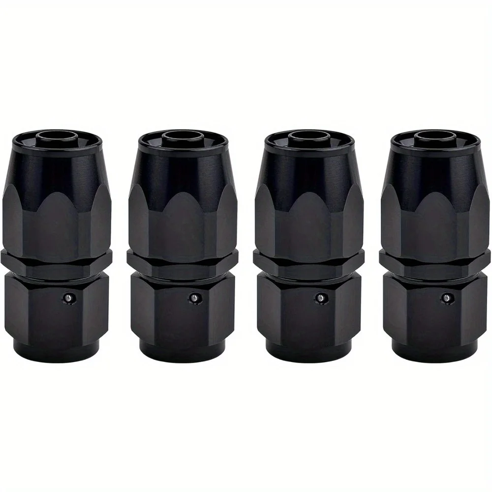 6AN خرطوم نهاية تركيب مستقيم دوار لخرطوم مضفر CPE أسود 4 قطع، ملحقات السيارة #1