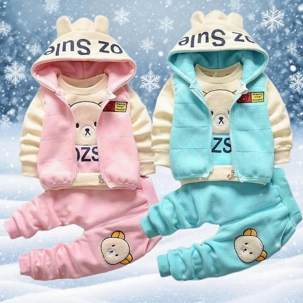 Neue Fleece Kleidung Sets Frühling Winter Jungen Mädchen Plus Samt Dicke Warme Anzüge Baby Gepolsterte Homewear 3Pcs Kinder Outfits