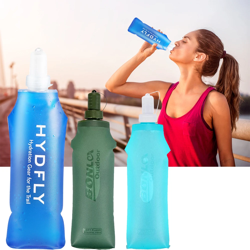 250/500ml Collapsible Water Bottle TPU Soft Flask Folding Running Kettle Hydration Pack Vest Bag Outdoor Sports Water Bottle