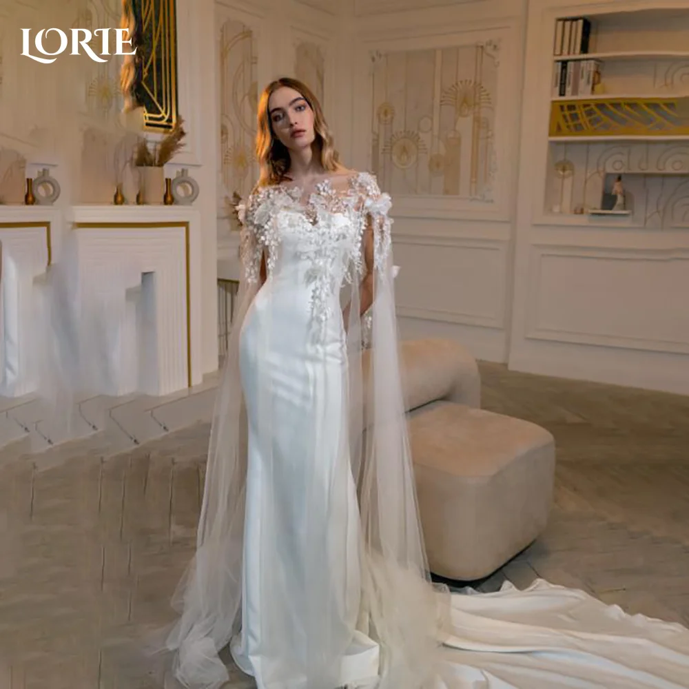 

LORIE Lace Vintage Wedding Dresses Applique Shawl Long Sleeve High Bobycon Backless Mermaid Bridal Gown Customized Party Dresses