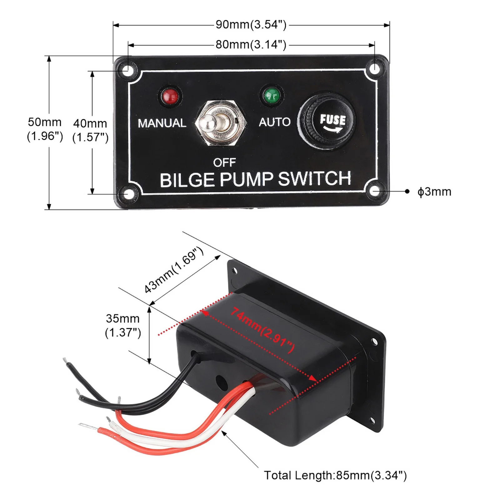 3 Way High Quality Marine Pump Switch Panel DC 12V 3 Positions Switch With Fuse LED for Yacht Camper Truck Boat RV