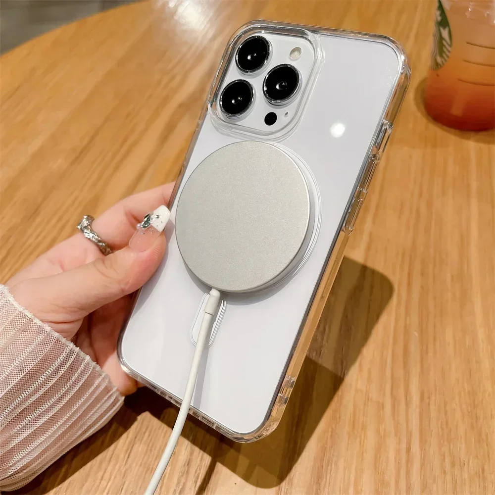 เคสแม่เหล็กคริสตัลใสหรูหราสำหรับ MagSafe ชาร์จแบบไร้สายสำหรับ iPhone 16 15 14 13 11 Pro Max PLUS เคสฝาหลังป้องกัน