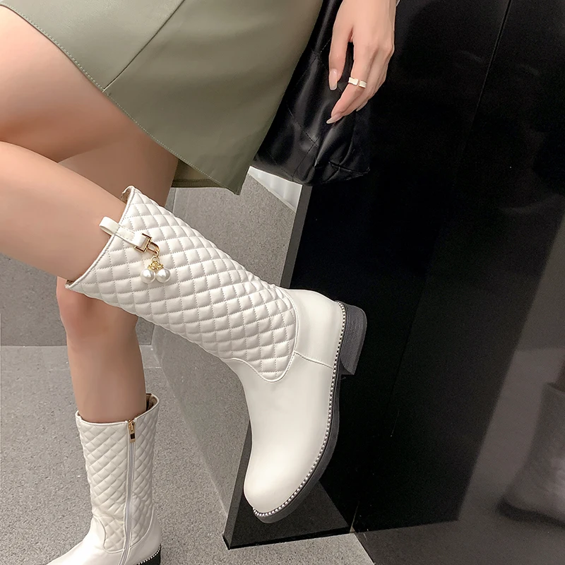 2026 Winter Fashion Pointed Thick Bottom Thick Heel Middle Tube Black Women's Boots Warm and Casual Outdoor Boots Size 32-39