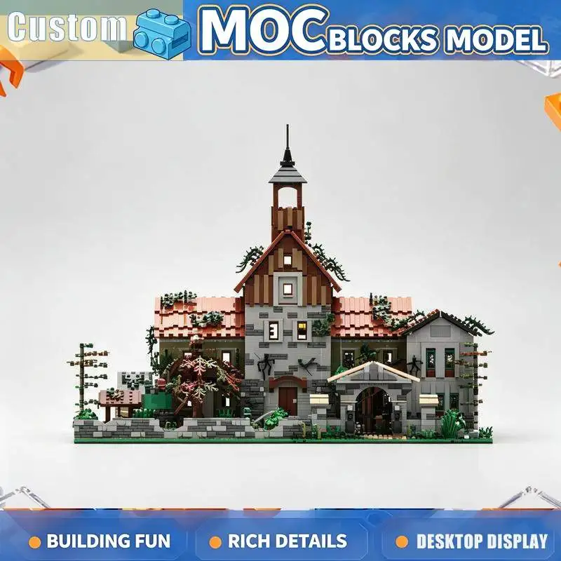 7347 Pcs Abandoned Medieval Castle Mansion Building Blocks Custom Puzzle Architecture Creative Assembly Toy Gift Display Series