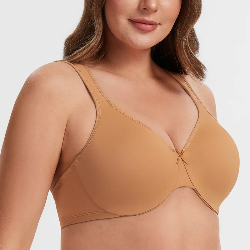 MELENECA Women's Plus Size Seamless Unlined Comfortable Underwire Minimizer Bra