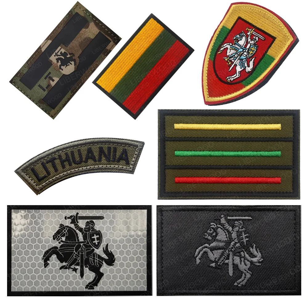 Lithuania Flag Reflective Embroidered Fabric Tactical Patch Lithuanian Crusader Knights Emblem Armband For Clothing Backpack