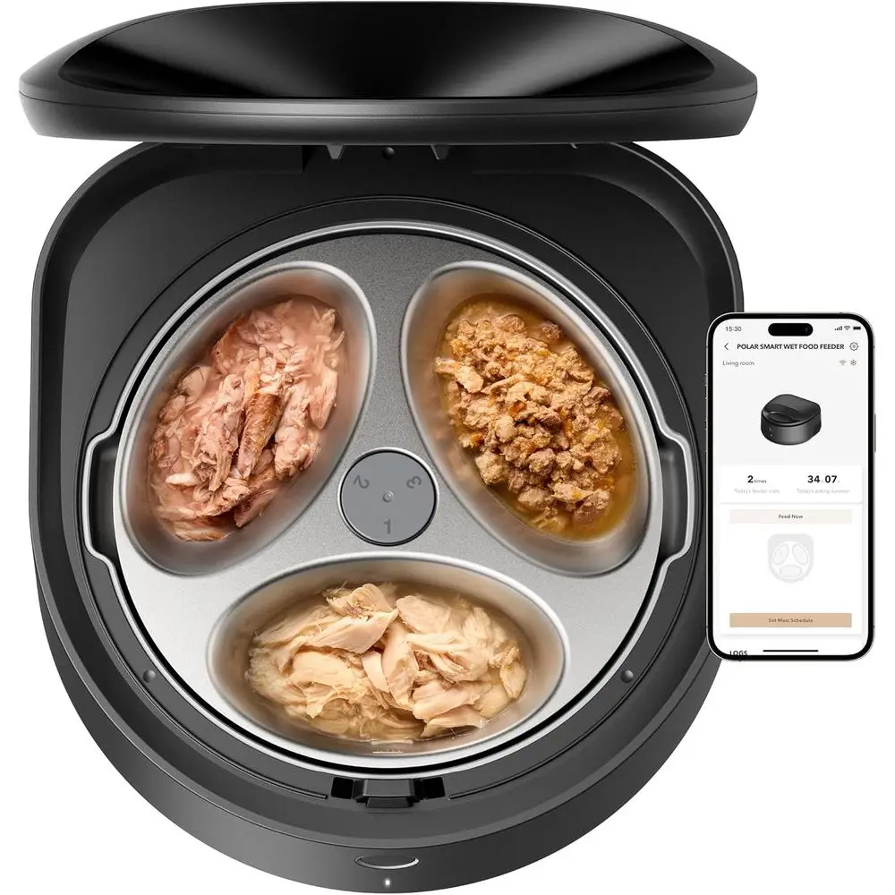 Comedero Automático para Gatos con Comida Húmeda y Tazón de Acero Inoxidable, Comedero Automático Refrigerado con Enfriamiento por Semiconductor, 3 Comidas o 3 Días