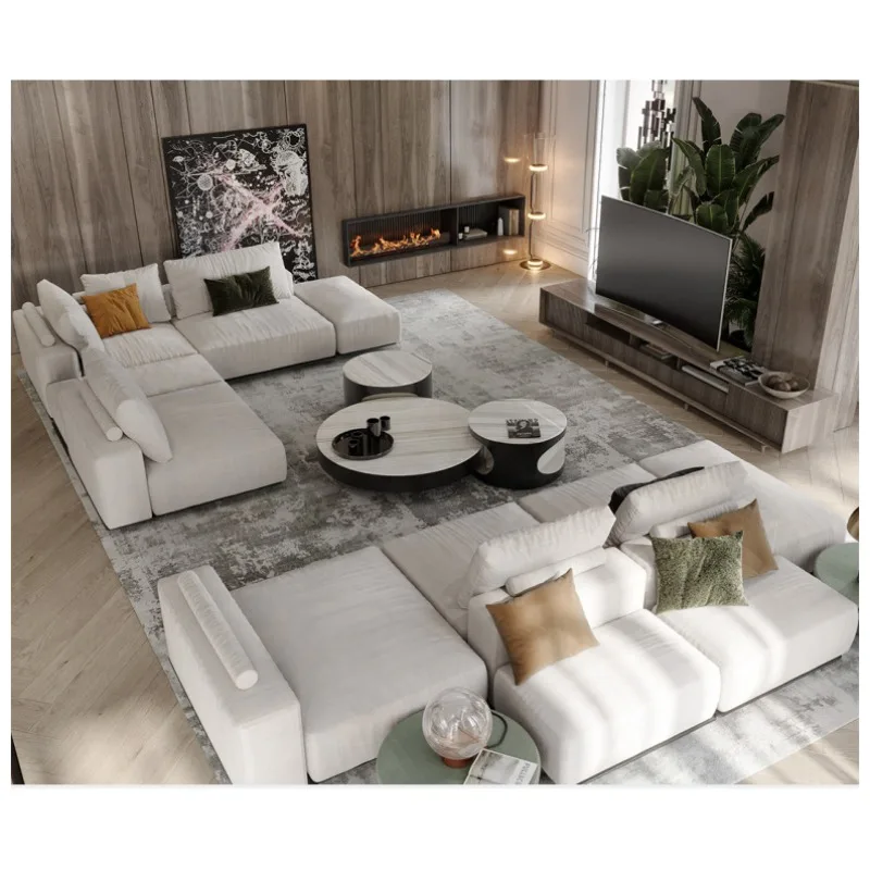 Sofa, Nordic minimalist piano keys, tofu blocks, living room, modern and simple large apartment lazy sofa