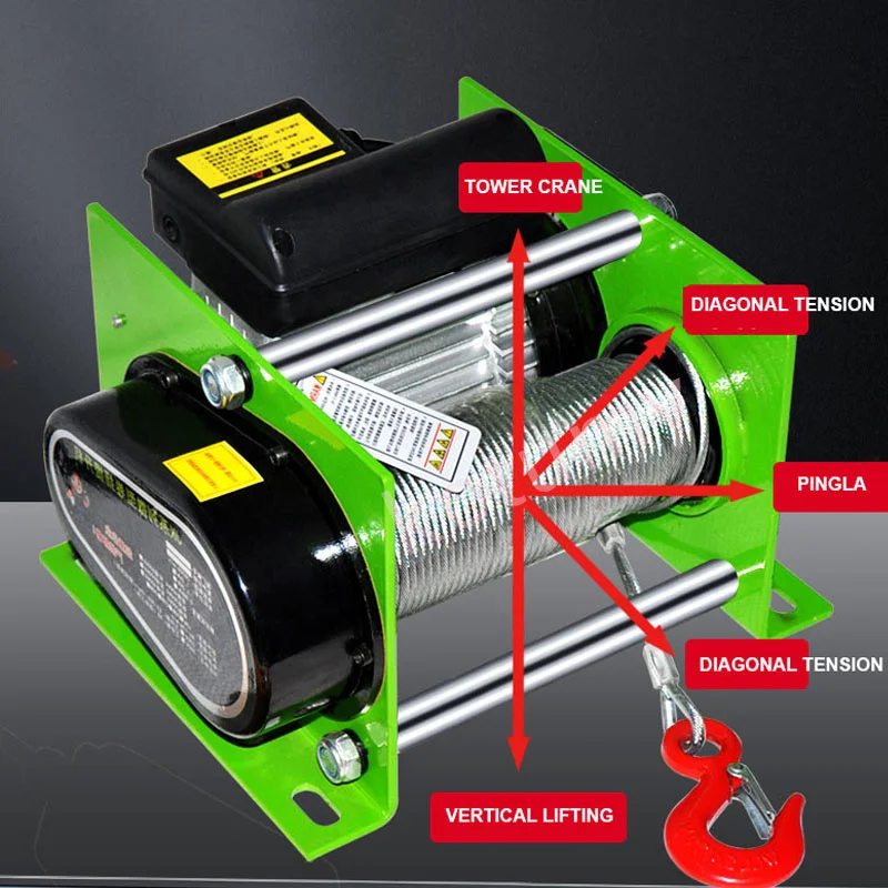 980W/1400W Wire Rope Hoist With Wireless Remote Micro Electric Hoist Electric Winch  220V 400kg/600kg