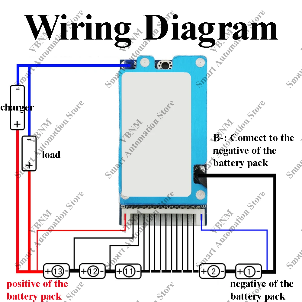 Placa de gestión de batería de iones de litio BMS 13S, 48V, 54,6 V, 15A, puerto común, protección contra sobredescarga para e-bike e-scooter, 62x32x8mm