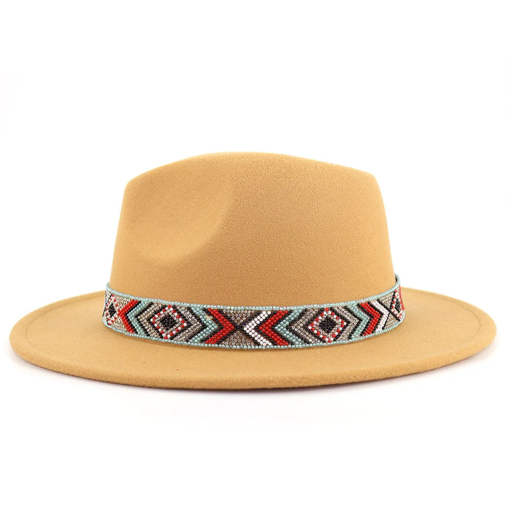 Fedora New Accessories Colorful Beads Wide Edge Jazz Hat Autumn/Winter Panama Hat Wholesale Sombrero