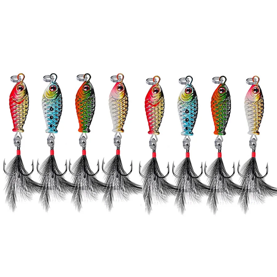 

8pcs Metal Casting Slow Jigging Crankbait Fishing Lures Set With Feather Hook Sinking Wobbler Spinner Spoon Artificial Baits Kit