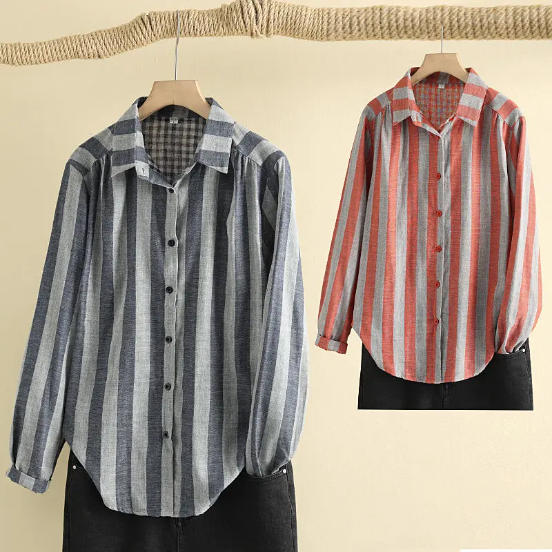 Spring New Striped Cotton Long Sleeve Shirt Fashionable Casual Comfortable Versatile Formal Commuter Slimming Shirt Cardigan Top