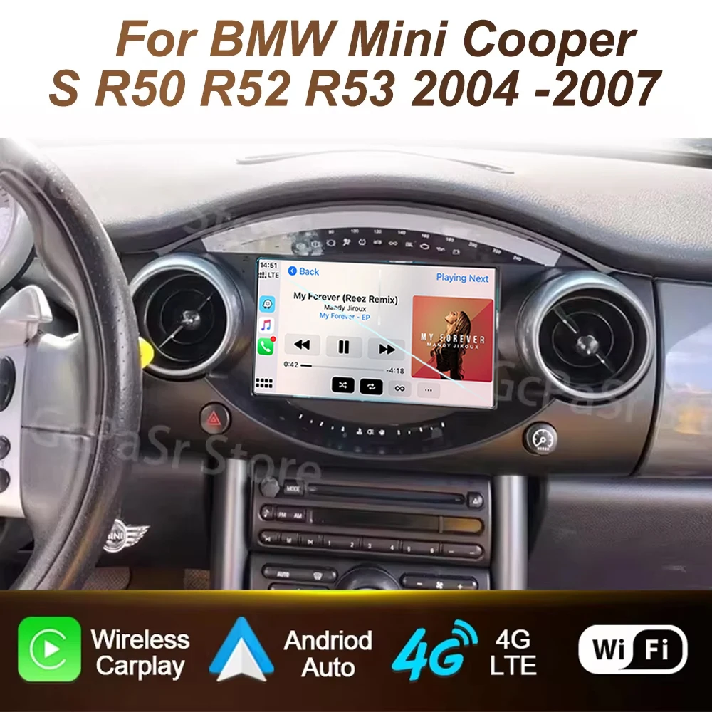 Rádio do carro android para bmw mini cooper s r50 r52 r53 2004 -2007 reprodutor de vídeo automático carplay multimídia player 4g unidade principal 2din dvd