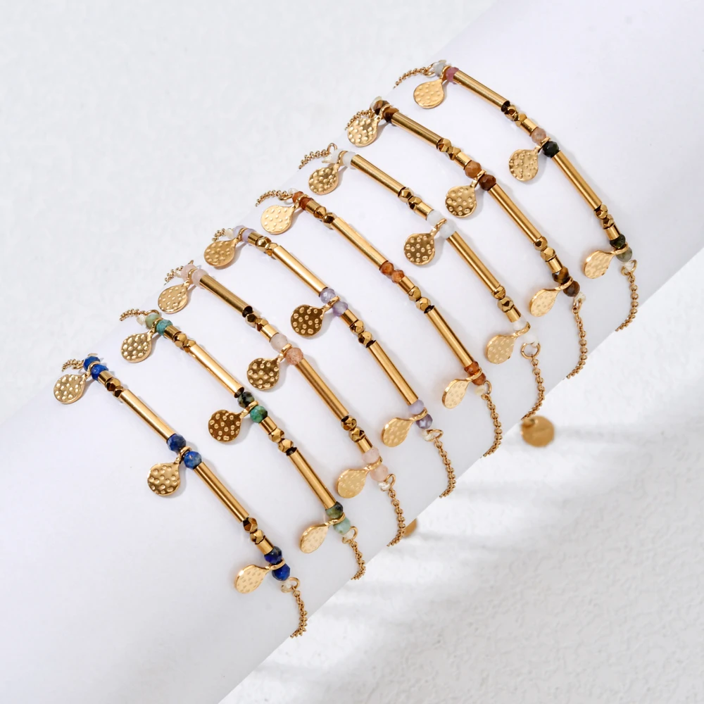 Boho French Stainless Steel Charms Bracelets for Women Luxury Vintage Stone Hand Accessories Trendy Jewelry