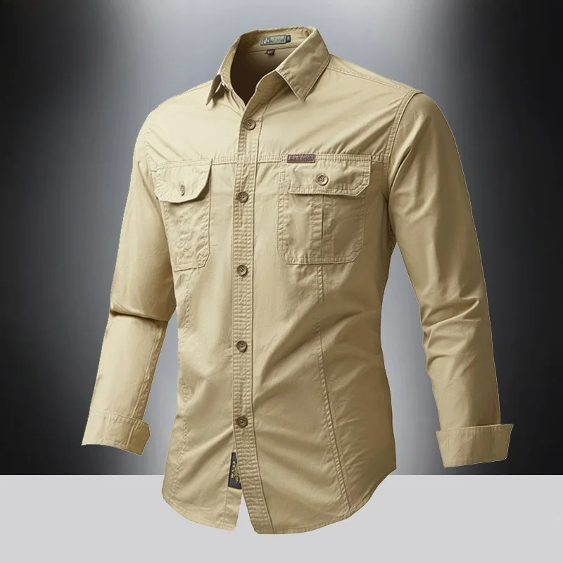 

Loose Fit Long Sleeve Cotton Work Shirt Men's Casual Thin Style Spring Autumn Youth Large Size Shirt Fashionable Urban Style
