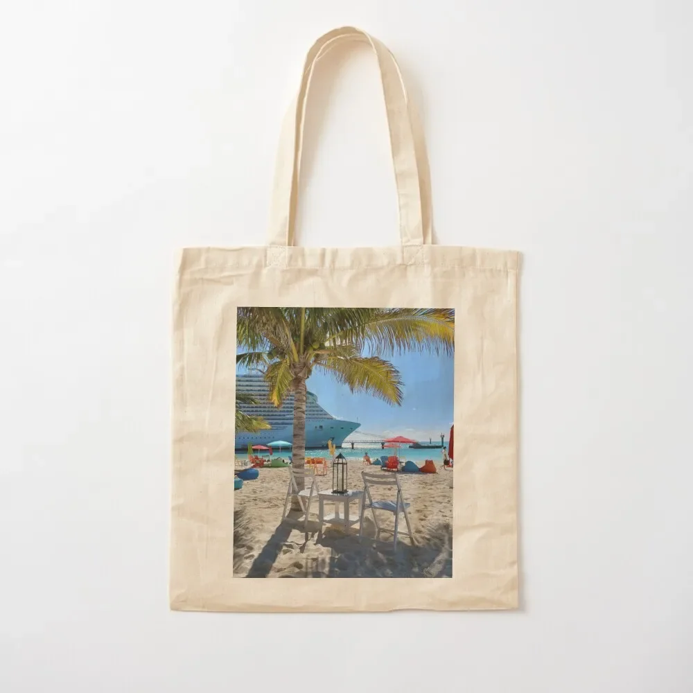 

MSC Seashore docked at Ocean Cay, Bahamas Tote Bag Canvas foldable reusable bag shopper bag women